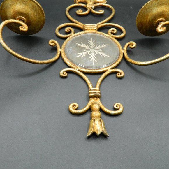 Paris Apartment  Hollywood Regency Antiqued Gold Wall Sconce Candleholder - Picture 3 of 8